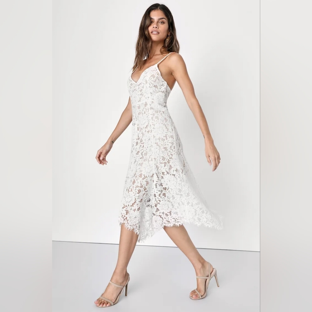 One Wish White Lace Midi Dress